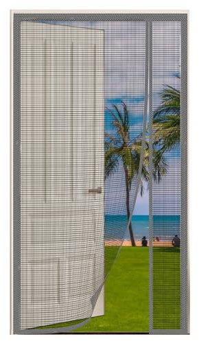 AQKaki Zanzariera Magnetica per Porte in Fibra di Vetro | 80x220cm Grigio Apertura Laterale Tenda Zanzariera Porte Rete Rinforzata Autoadesiva Zanzariere per Finestre Cortile Camera