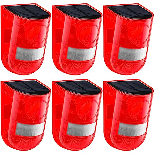Qualirey 6 Pack Solar Sound and Light Alarm Motion Sensor 129db Outdoor Sound Security Siren Waterproof Motion Detector Alarm 6 LEDs Flash Warning Strobe Alarm System for Home, Villa, Farm, Coop, Barn