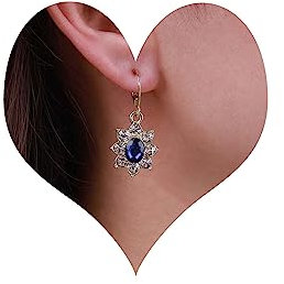 Inateannal Vintage Pendientes De Flores De Cristal Zafiro Gota Azul Ovalada Gema Pendientes De Oro Rhinestone Huggie Aro Pendientes Joyas Para Mujeres Y Niñas