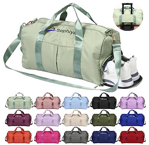 Personalisierte Schwimmtasche, OXYEFEI 45 Embroidery Muster Optional Sporttasche Mädchen Kinder Name Trainingstasche mit Groß Schuhfach Nassfach Faltbare für Ballett Gymnastik Gym(Hellgrün)