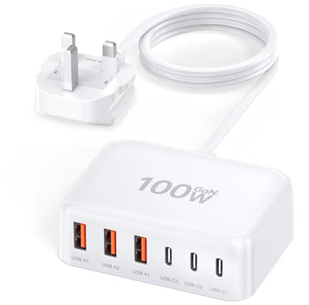 USB C Plug, 100W 6 Port Multi USB C Fast Charging Station,3 USB-C PD Power Adapter 3 USB-A QC Wall Charger, USB C Charger UK Type C Charging Plug for iPhone 16 15 14 13 12 SE, Samsung, iPad...