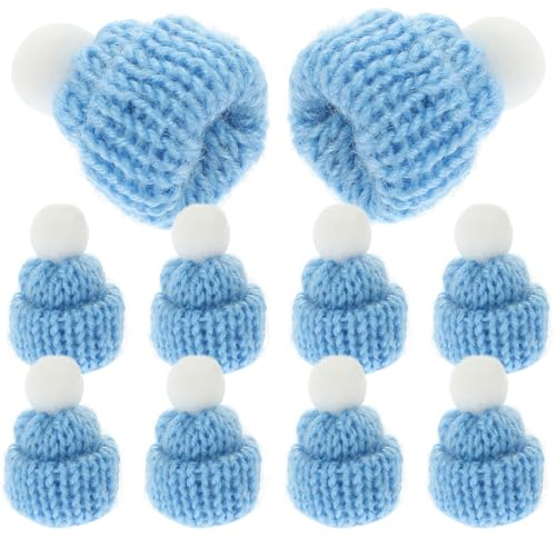 IMIKEYA 10 Stück Mini Weihnachtsmützen, Mini Strickmützen zum Basteln, Handwerk Weihnachtsmützen Accessoires Deko Nikolausmütze Strickmützen für DIY Basteln, Hellblau