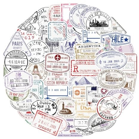50 Pcs Retro Stamp Postmark Theme Stickers, Vintage Travel Cool Stickers PVC Waterproof Transparent Vinyl Stickers for Luggage, Travel case, Suitcase, Water Bottle, Laptop, Helmet, Motorbikes