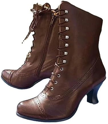 tinetill Stivaletti Donna Stivali Vittoriani Punk Gotici Stivali in Pelle PU Stivali a Mezza Gamba Vintage Stivaletti a Punta Stivali con Tacco Basso Stivali per Costumi da Festa Boot con Zip