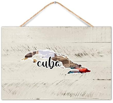 Kuba-Holz-Paletten-Wandschild, rustikale Dekoration, inspirierende, berühmte Stadtwahrzeichen, Poster, Schilder, vertikales Holzschild für Kinderzimmer, Outdoor, 30,5 x 20,3 cm