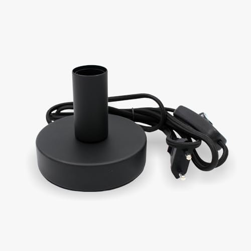 MLZ Tischleuchte Lampe Ø10cm - Fassung E14 max. 40W, Textilkabel mit Kabelschalter An/Aus | ohne Leuchtmittel | Schwarz