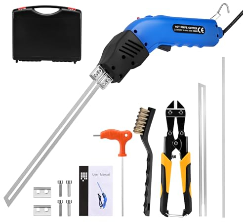 Tanniws Coupeur de mousse électrique 200W refroidi à l'air Couteau chaud Coupeur de mousse de polystyrène avec pince Découpeur de panneaux de mousse avec fil chauffant et pliable 24H de fonctionnement