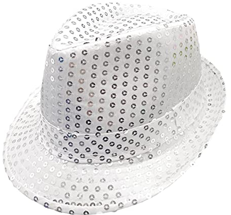 Geagodelia Damen Glitzer Hut Pailletten Mütze Kopfbedeckung für Party Disco Halloween Karneval Kostüm Fasching Accessoires Faschingshut Kostümzubehör Einheitsgröße (Weiß)