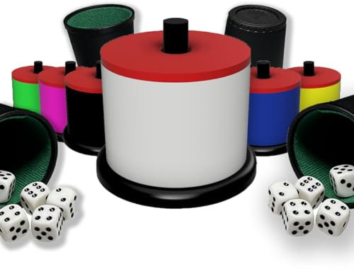 R-Satz Shop Schocken Schockbesteck mit Würfelbecher - Auswahl aus 6 Farben - Set Schockturm Meiern Knobeln Jule Lügen Partyspiel (Weiß)