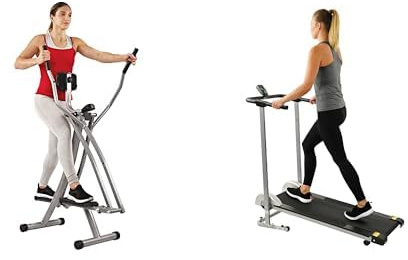 Sunny Health & Fitness Elliptical Cross Trainer w/LCD Monitor, Air Walker Exercise Machines + Foldable Manual Treadmill, Compact Cardio Fitness, Durable Non-Electric Incline Exercise