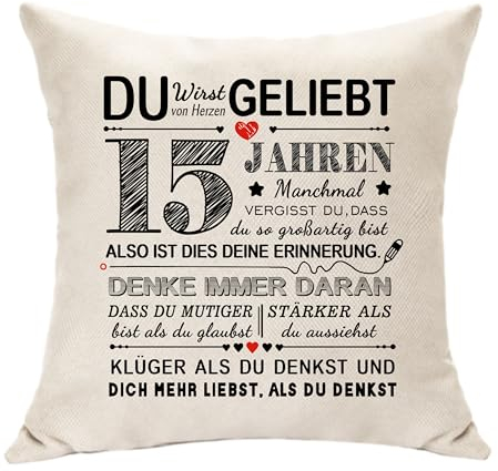 Geschenke zum 15. Geburtstag, Kissenbezug zum 15. Geburtstag Mädchen Jungen Deko 15. Geburtstag Andenken Idee Geschenke für 15 Jahren Kinder Weihnachten zurück zu Schule Abschluss Geschenke (15.)