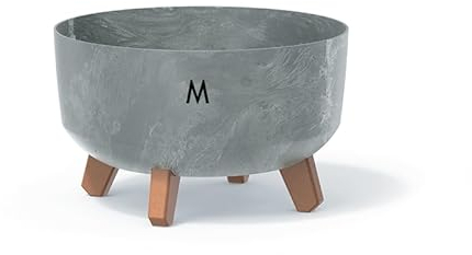 Blumentopf Schale mit Füßen Einsatz Blumenschale Kräutertopf Übertopf (Grau Beton, M- 28.5cm)