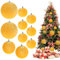 Funzhan 10pcs Hanging Handmade Balls Hangable Velvet Vintage mixed Size Flocked Shatterproof Ornament Decoration Delicate Christmas Bright Yellow
