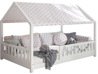 TiCAA Betthimmel Hausbett (2er Set) – Kinderbett Vorhang aus Polyester, Stoffhimmel, Dachvorhang, Hausbett Deko für Mädchen & Jungen