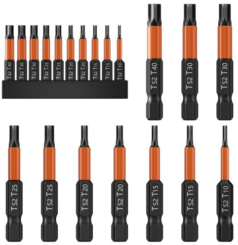 Newpop Embout Visseuse(10Pcs), Jeu D'Embout Tournevis Torx en Alliage D'Acier S2, Embouts T10/T15/T20/T25/T30/T40, Professionnel 50Mm Bit À Aimanté Lot de 10 avec 1/4 Hexagonale Tige