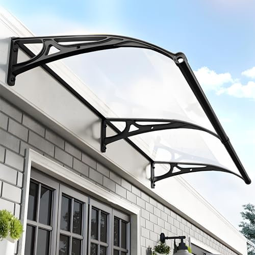 Vordach für Haustür mit Großem Waschbecken aus Aluminiumlegierung,Haustürvordach Fenstermarkise,Polycarbonat Rundbogenvordach,Beidseitiger Abfluss,für Balkon-Traufe-Garten-Regen- und Schneeschutz