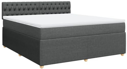 vidaXL Boxspringbett, Doppelbett mit LED Matratze Matratzenauflage, Bettgestell mit Lattenrost Kopfteil, Polsterbett Bett für Schlafzimmer, Dunkelgrau 180x200cm Stoff