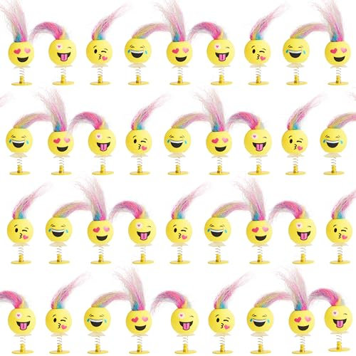 THE TWIDDLERS 36 Emoji Springende Spielzeuge für Kinder, 6cm - Gesicht Geburtstagsparty Geschenke mit mehrfarbigen Haaren, Multipack Jumping Toy Geschenk Set, Klassenzimmer-Preise