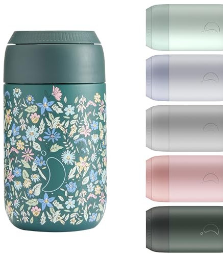 Chilly's Series 2 Coffee Cup - Tight seal, No Sweating - BPA-Free Stainless Steel - Reusable - Double Walled, Vacuum Insulated - Summer Sprigs, 340ml