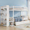 Kinderbett Etagenbett 90x200 cm, Hochbett mit Lagerregal, zwei Schubladen und Treppe mit Stauraum, Stauraumbett Stockbett Jugendbett Funktionsbett Bettgestell mit Rausfallschutz & Lattenrost, Weiß