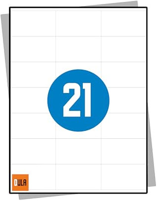 DULA Labels – Aufkleberbögen A4 – 21 Aufkleber pro Blatt – 70 x 41 mm – 100 Blatt