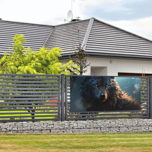 Banner Party Decor Happy Birthday Banner Personalisiertes Banner mit Messingösen, Fantasy Wolf Banner Party Hintergrund Hofbanner Schild Hintergrund für Innen- und Außendekorationen, klein