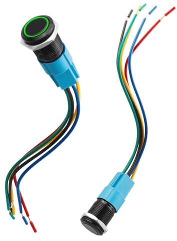 Treki 2 Stück 16mm Verriegelung Druckschalter mit Led 12v Beleuchtet Drucktaster mit 2-teilig Kabelbuchsenstecker, Wasserdicht Druckknopfschalter Schalter Tastend Flach Taster mit Symbol Licht (Grün)