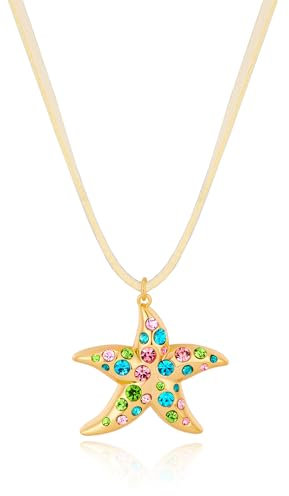 WOWORAMA Starfish Necklace for Women Colorful Rhinestone Starfish Pendant Necklace with Beige Rope Sea Shell Star Choker Necklaces Summer Beach Trendy Necklaces