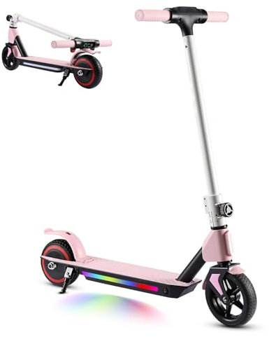 scoot4kids E Scooter for Kids, Electric Scooter 130W Motor, 24V 2.5Ah Battery, 6.5 Tires, Max Range 8 KM, Max 14 KM/H, LED Display, Foldable Electric Scooter Kids (Pink)