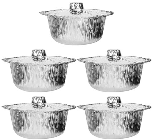 Happyyami 5stücke Aluminiumfolienpfannen Für Camping Grilltöpfe Aus Alufolie Kompakte Behälter Zum Backen Tragbare Grillpfannen Multifunktions-lebensmittelbehälter Mit Deckel