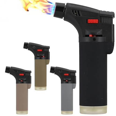 Jet Feuerzeug 4er Set Brenner Soft Touch | 4 Farben 6,5x12x3cm ABS | Sturmfeuerzeug nachfüllbar regulierbare Flamme