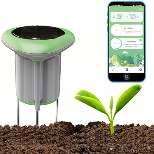 RISOON Sensore di umidità del suolo WiFi solare, sensore Bluetooth del suolo, termometro per ambienti interni, sensore intelligente per piante, compatibile con Alexa Tuya/app Smart Life