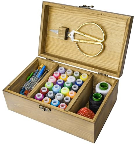 Professionelles Nähset mit Faden, Nadel und Aufbewahrungsbox aus Holz