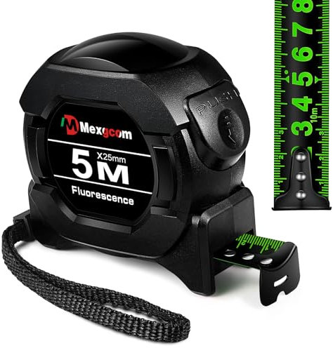 Mexgcom Ruban AdhéSif 5m, Verrouillage Automatique, Ruban en Acier de Fluorescence Pour Une Large Gamme de TâChes de Mesure (5M)
