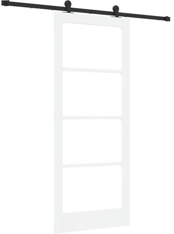 vidaXL Porte coulissante ORKDAL Blanc et Noir 83 x 202 cm, Salon, Cloison coulissante moderne, Porte rectangulaire en pin, Gain de place efficace, Design minimaliste