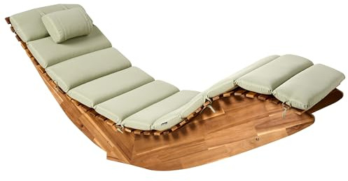 Beliani Outdoor Garden Patio Rocking Lounger Sunbed Light Acacia Wood Cushion Light Green Brescia II