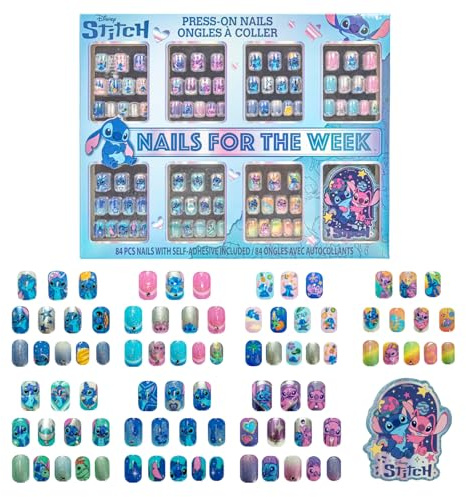 Stitch Press-On Nails Set, 84-Piece, Ages 6+ | Lilo and Stitch Children Press On False Nails Toddler Nail Kit Birthday Party Bag Fillers Gifts for Girls