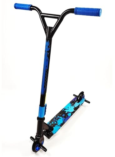Rexco Stunt Scooter Childrens Kids Adults Fixed Bar Pro Push Kick 360 Degree Wheel Trick Street (Blue)