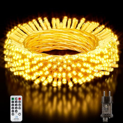 Lichterkette Außen 26,2M 220 LED, Warmweiß Lichterketten Weihnachtsbaum Innen Outdoor Deko Strom mit Stecker Fernbedienung Timer 8 Modi Wasserdicht Weihnachtsbeleuchtung für Garten Baum Party Hochzeit