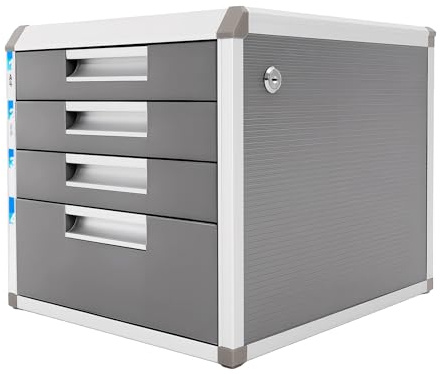 Schubladenbox aus Metall, abschließbar, Schubladenbox mit 4 Fächern, Aufbewahrungsbox aus Aluminiumlegierung, für Büros, Schulen, Hotels