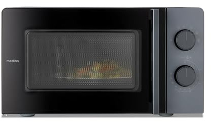 MEDION Microondas compacto MD12211 (20 L, 700 W, 5 niveles, función descongelar, temporizador, ahorra espacio) [MODELO 2025]