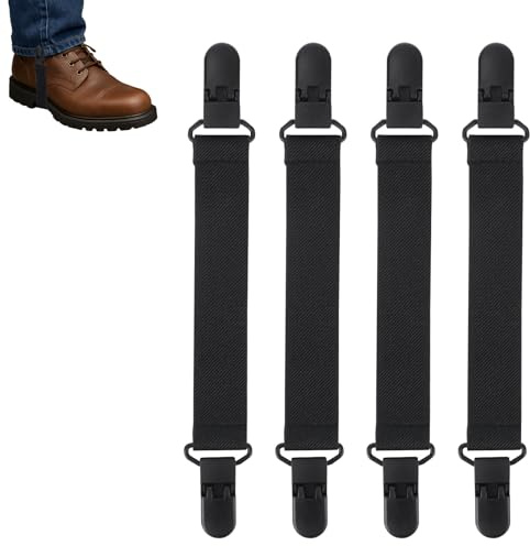 Fukaisu Verstellbar Cowboy Stiefel Bänder, Elastisch Gurtband Stiefelbänder rutschfest Reithosen-Clips für Herren & Damen Hosenhalter-Klemmen (Schwarz)