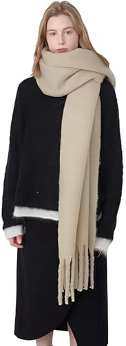bhb Flauschiger Mohair-Optik Damenschal, Deckenschal – Weicher Oversize Schal aus Wolle mit Quasten, warm, elegant, übergroß, klobig, Winteraccessoire