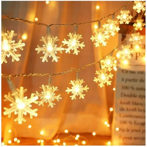 KRUMAD LED Lichterkette Schneeflocken 3 m – 20 Warmweiß LEDs mit USB – Weihnachtslichterkette für Innen, Fenster & Deko – Energiesparende Weihnachtsbeleuchtung Schneeflocke LED