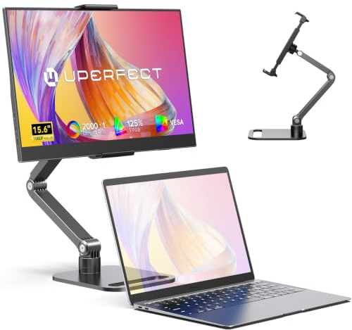 UPERFECT Portable Monitor 15.6 125% sRGB Second Screen for Laptop, w/Stand | 2000:1 Eye Care IPS Portable Display, Mini HDMI/One USB-C External Screen, FHD 1080P Small Travel Screen for PC/Phone/Mac