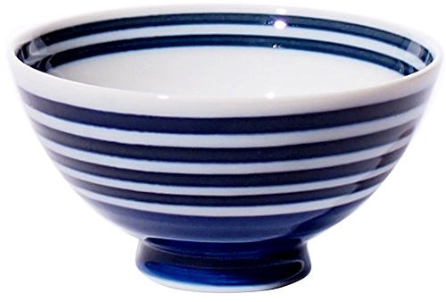 MINORU TOUKI Pottery Border Deep Round Bowl Navy ?5ﾗH2.68in 5.5oz