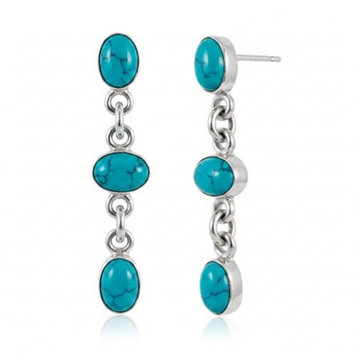 Gemsonclick Boucles d'oreilles ovales en turquoise naturelle pour femme en argent sterling avec pierre de naissance