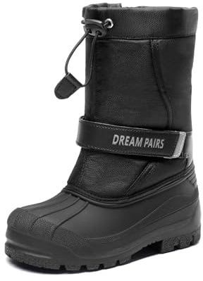DREAM PAIRS Jungen Mädchen wasserdichte Winter Warme Schneestiefel Kinder Winterstiefel Schwarz Größe 1 US Little Kid / 32 EU