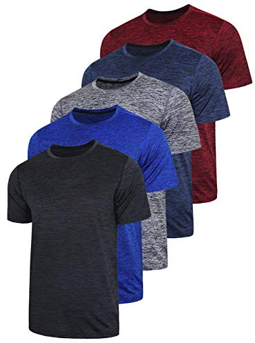 Aktive, schnell trocknende Herren-T-Shirts, Rundhals, Kurzarm, athletisch, Laufen, Training, 5er Pack - - Klein