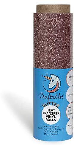 Rose Gold Glitter Heat Transfer Vinyl 8 ft. Roll HTV - Easy to Weed Tshirt Iron on Vinyl for Silhouette Cameo, Cricut, Heat Press, All Craft Cutters by Craftables